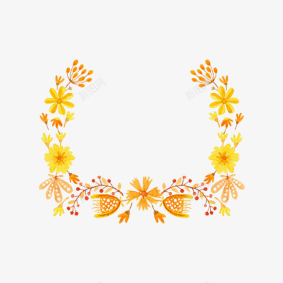 黄色花卉花环png免抠素材_新图网 https://ixintu.com 卡通花环 对称花环 底纹边框 植物花卉花环 纹样 花朵 花框 花纹 花边 花边花纹 装饰框