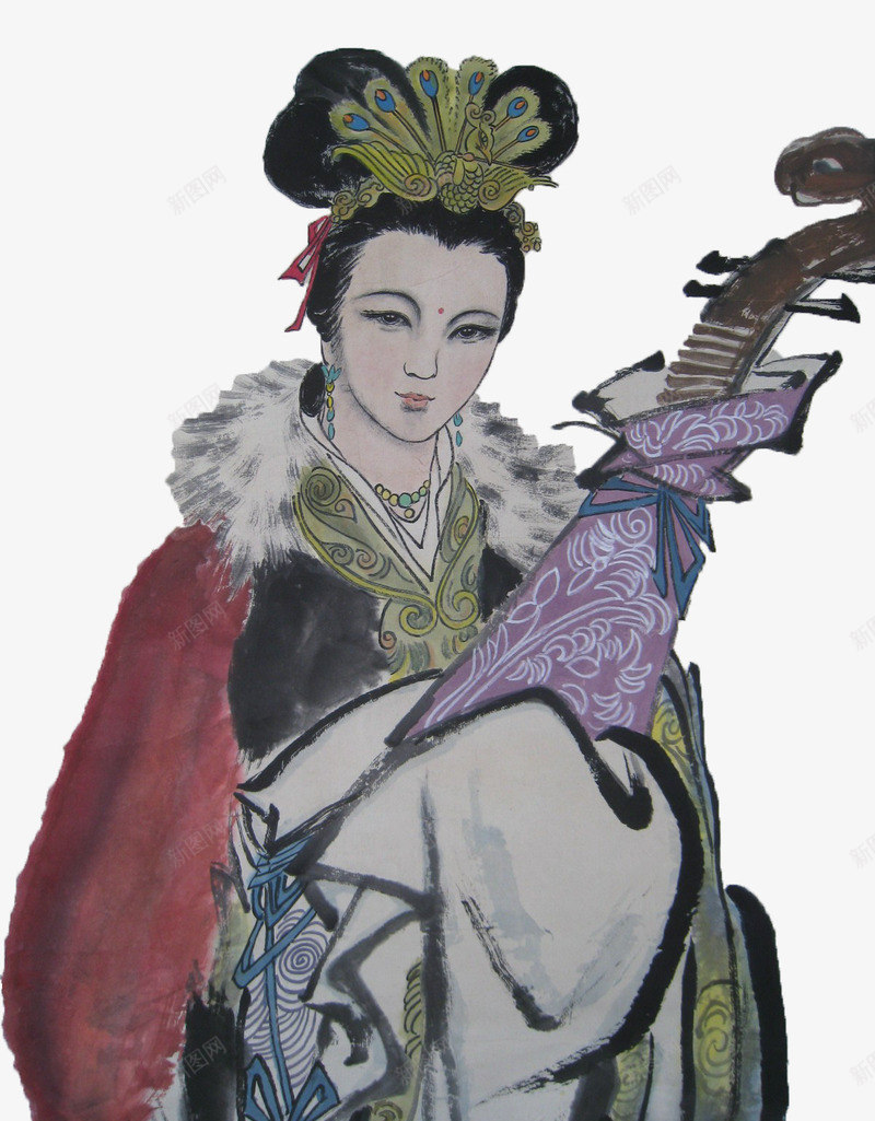 昭君出塞图png免抠素材_新图网 https://ixintu.com 中国风 水墨画 王昭君 美女