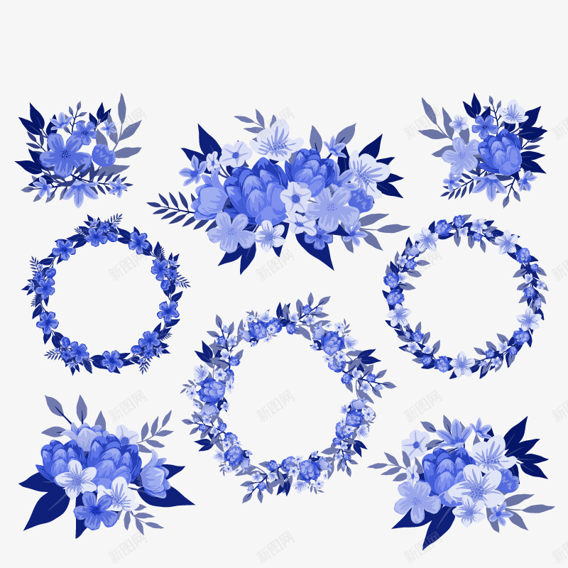 蓝紫花环矢量图ai免抠素材_新图网 https://ixintu.com 免扣png 免扣png素材 免费png 免费png素材 可爱花环 手绘 植物 装饰花环 矢量图