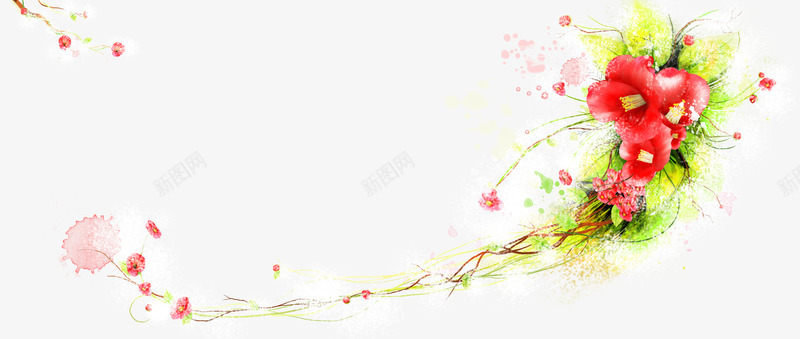 粉红色藤蔓花朵花纹png免抠素材_新图网 https://ixintu.com 喷溅渲染图片 喷溅渲染图片素材 彩绘花朵 手绘花卉 绿叶藤蔓 花朵素材 花纹素材 花藤枝叶