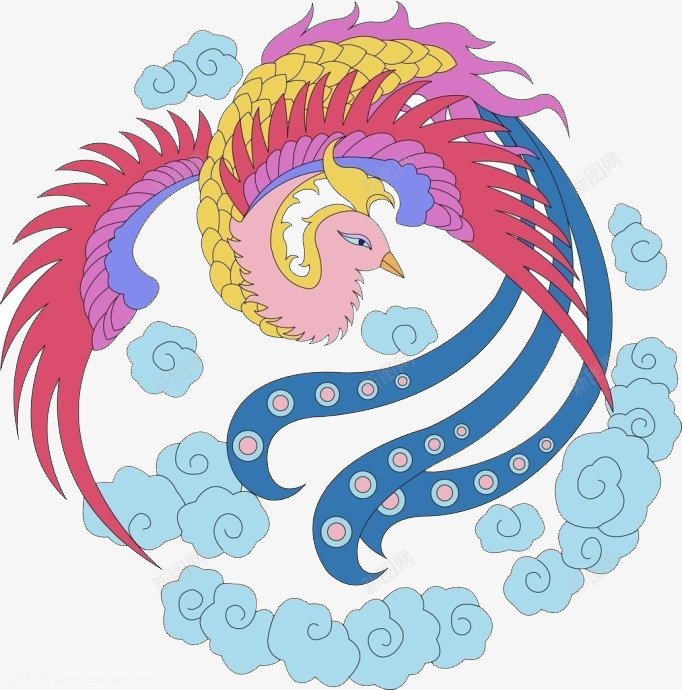 卡通手绘凤凰装饰png免抠素材_新图网 https://ixintu.com 中国风 云朵 凤凰 卡通装饰