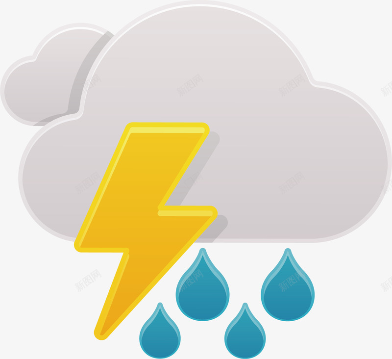 雷雨闪电图标png_新图网 https://ixintu.com 卡通有趣 扁平化 白色云朵 矢量图案 雨滴 雷雨闪电