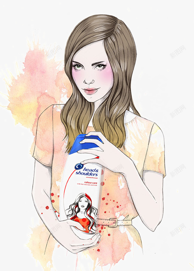 插画美女png免抠素材_新图网 https://ixintu.com 小清新 插画广告 插画美女 洗发水 海飞丝 装饰插画