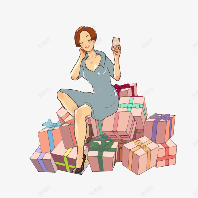 爱购物的美女元素png免抠素材_新图网 https://ixintu.com 元素 唯美 素材 美女 艺术