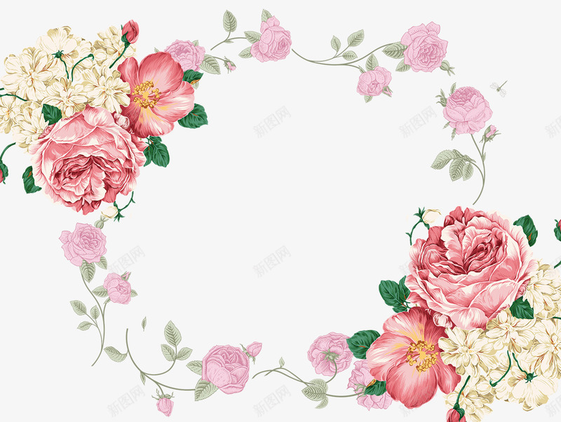 粉色花环psd免抠素材_新图网 https://ixintu.com 复古 牡丹 粉色 花环