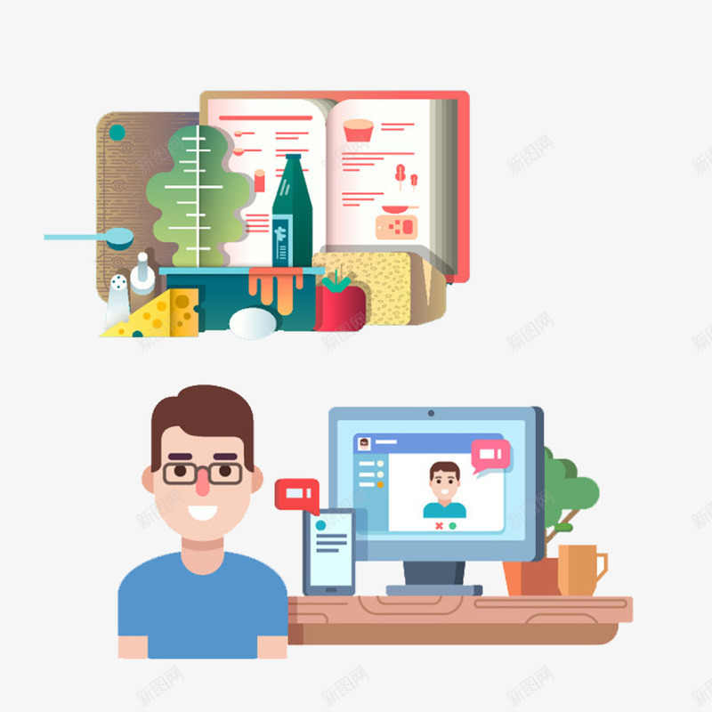 商务办公装饰图案png免抠素材_新图网 https://ixintu.com 书本 办公桌免费PNG下载 商务办公透明PNG 工作人员 电脑 简洁