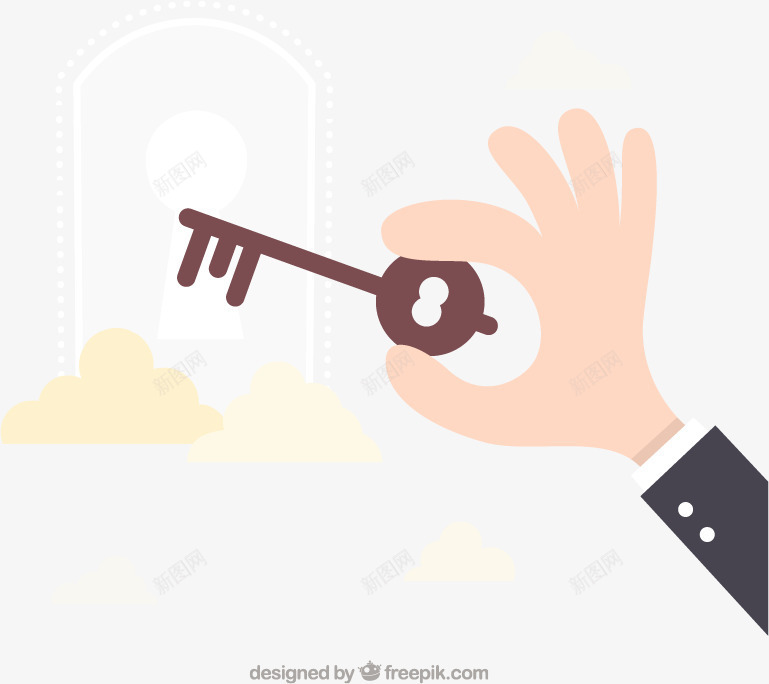 开锁的手臂插画png免抠素材_新图网 https://ixintu.com 开锁的手臂插画矢量下载云朵门锁钥匙手臂矢量图