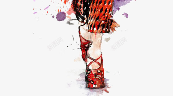 时尚欧美模特女生png免抠素材_新图网 https://ixintu.com 卡通 喷溅 女生 手绘 插画 时尚 水彩 红色 裙子