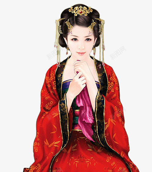 红色服饰古装美女png免抠素材_新图网 https://ixintu.com 古装 服饰 红色 美女
