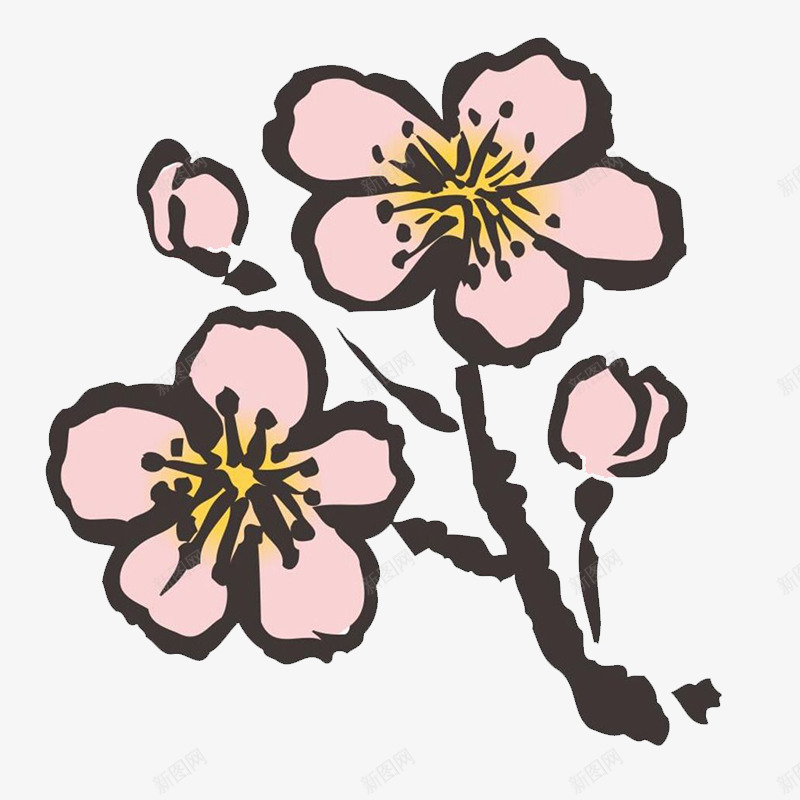 梅花简笔画透明图png免抠素材_新图网 https://ixintu.com 儿童水彩画 枝头梅花盛开简笔画 梅花 梅花简笔画 梅花简笔画设计透明图 简笔画 花卉 花瓣