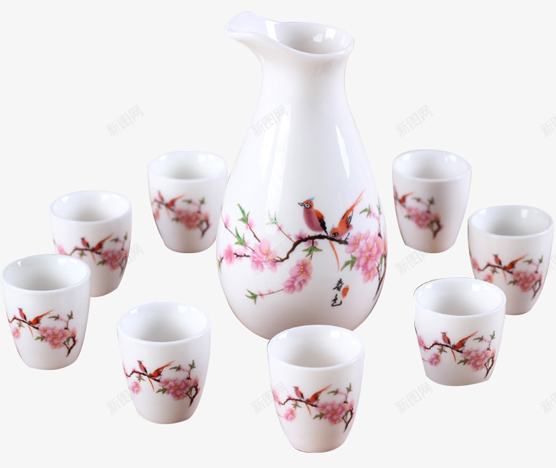 餐桌摆件陶瓷酒具套装png免抠素材_新图网 https://ixintu.com 中国风 摆件 花卉图案 酒具套装 陶瓷 餐桌 餐桌摆件