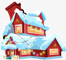 手绘圣诞冬季卡通房子装饰矢量图素材