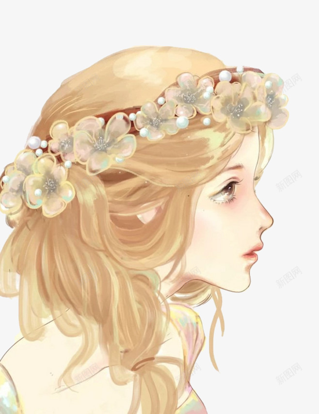 美女png免抠素材_新图网 https://ixintu.com 手绘 森女 花环