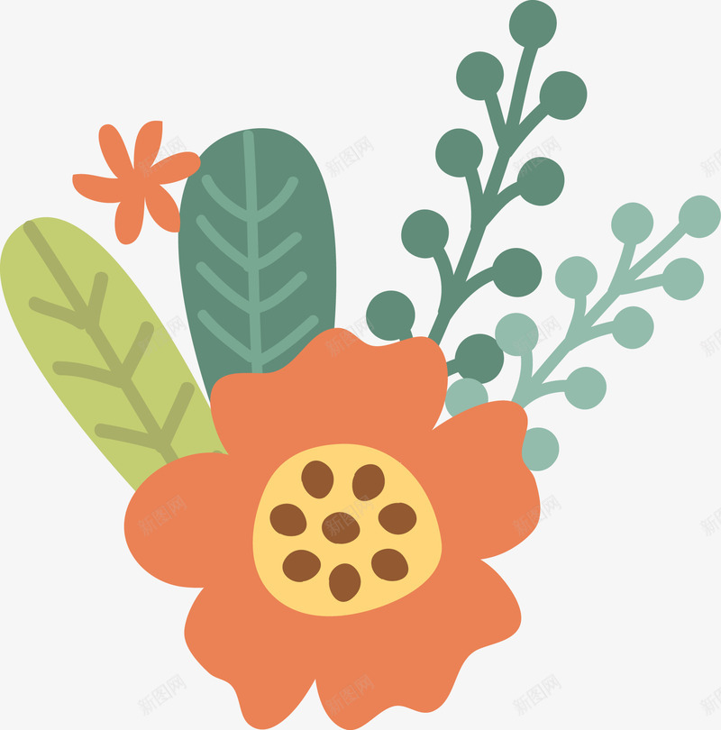 卡通花朵png免抠素材_新图网 https://ixintu.com 可爱花朵 彩色花朵 手绘 手绘花朵 线描 花卉 花朵 花枝 花草