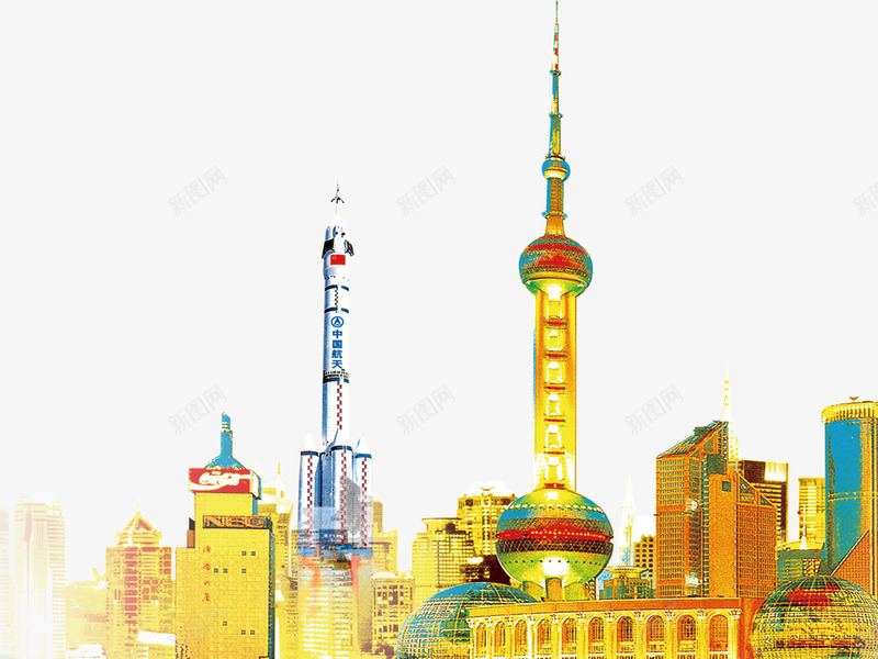 现代科技与城市png免抠素材_新图网 https://ixintu.com 东方之珠 现代城市 航天发射