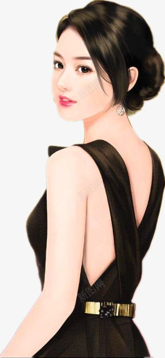 黑衣成熟美女手绘png免抠素材_新图网 https://ixintu.com 成熟 素材 美女 黑衣