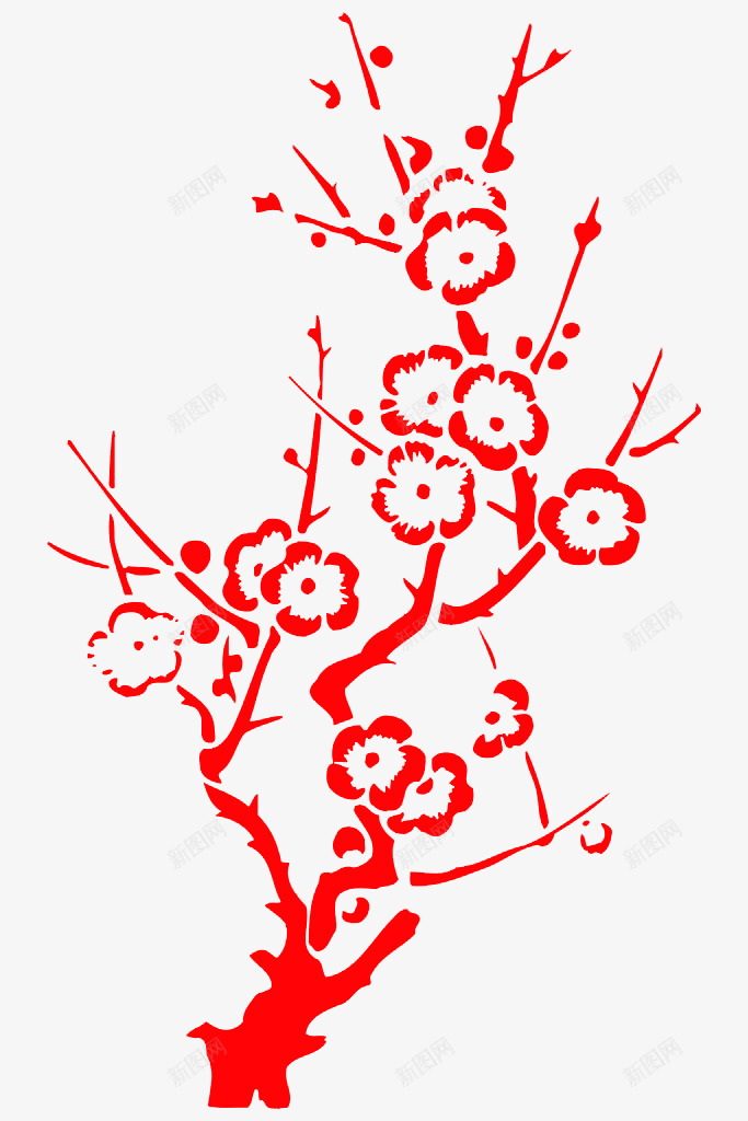 剪纸梅花png免抠素材_新图网 https://ixintu.com 剪纸 梅花 红色 花卉