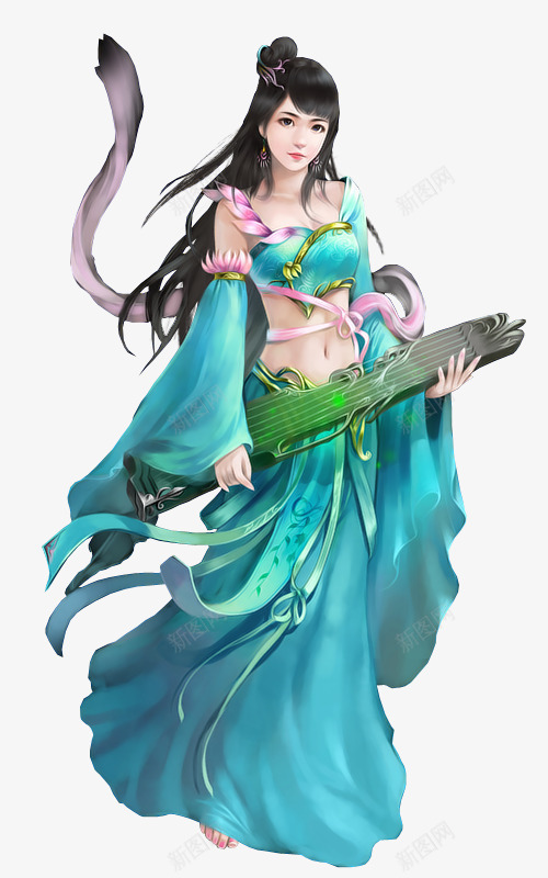 古琴蓝衣美女png免抠素材_新图网 https://ixintu.com 古琴 美女 蓝衣