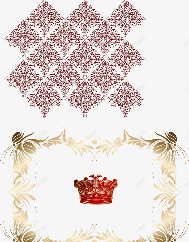 美式花纹边框png免抠素材_新图网 https://ixintu.com 欧美风 皇冠 美式花纹 边框