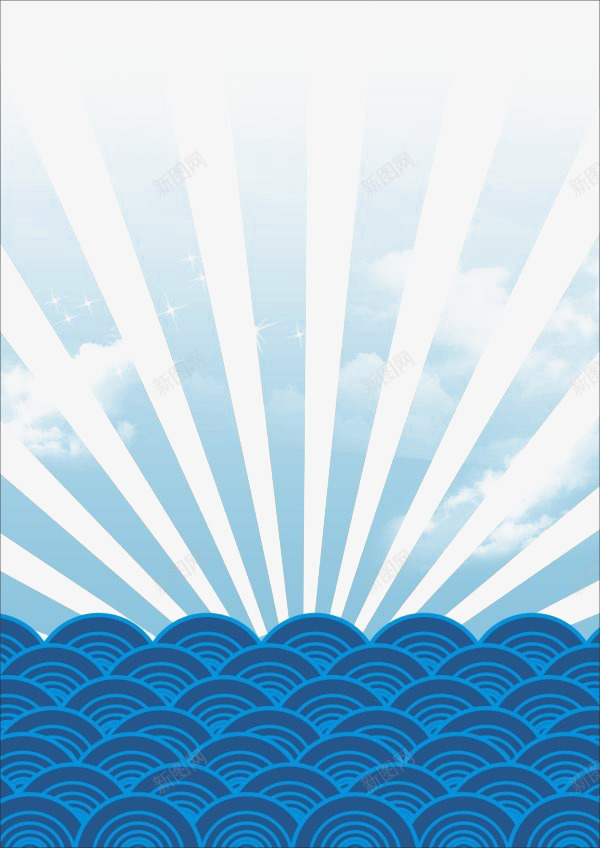 蓝色天空psd免抠素材_新图网 https://ixintu.com banner 放射 海报 白云 装饰