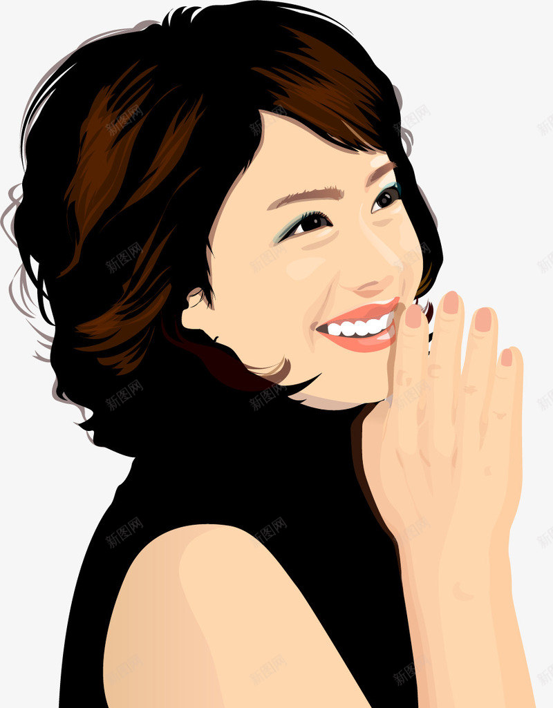 手绘微笑的美女png免抠素材_新图网 https://ixintu.com 微笑的美女 手绘 短发