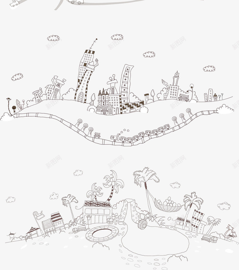 合成创意城市建筑风格手绘png免抠素材_新图网 https://ixintu.com 创意 合成 城市 建筑 风格
