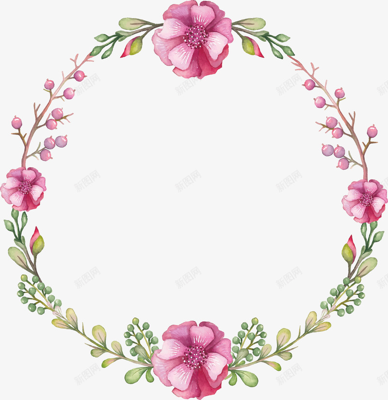 水彩对称花环png免抠素材_新图网 https://ixintu.com 对称 水彩 粉色 精美 花环 设计