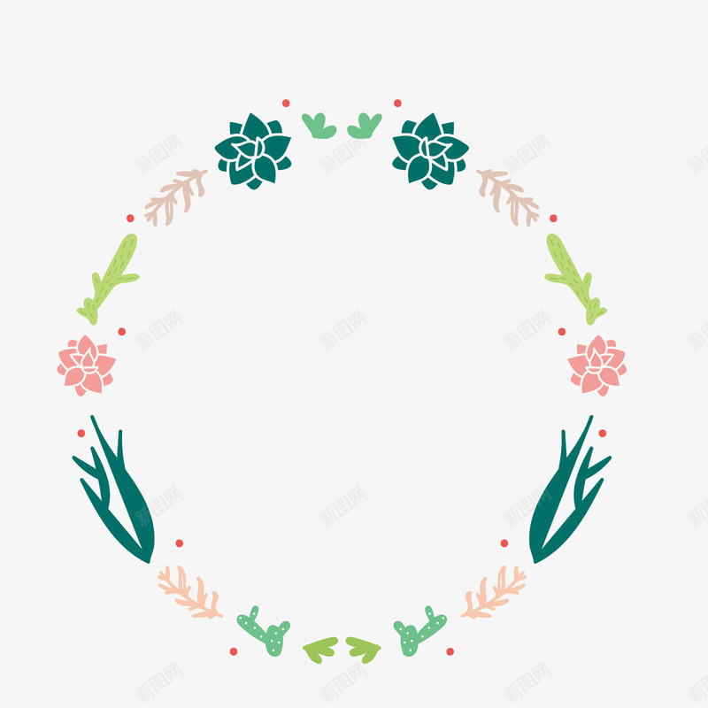 手绘小清新植物花环png免抠素材_新图网 https://ixintu.com 卡通植物 多肉 小清新花朵 植物花环 背景装饰