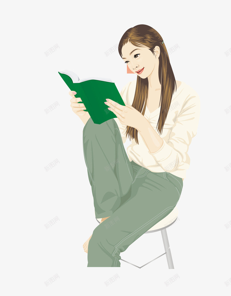 看书美女矢量图ai免抠素材_新图网 https://ixintu.com 卡通人物 时尚美女 看书美女 矢量图