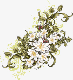 创意合成手绘复古花卉植物图案素材