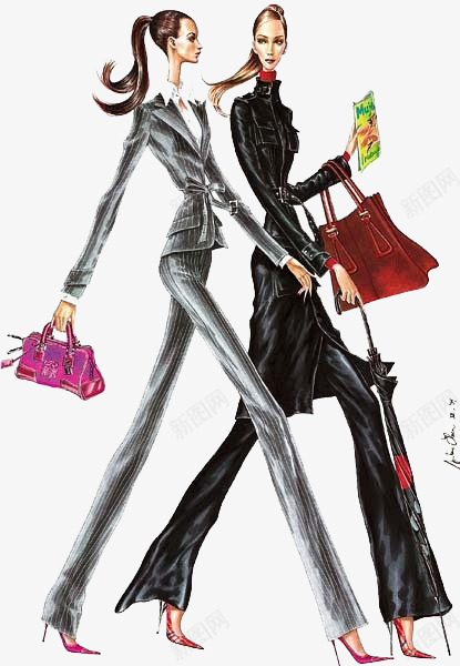 手绘白领女png免抠素材_新图网 https://ixintu.com 人物 时装 模特 欧美风 美女 逛街