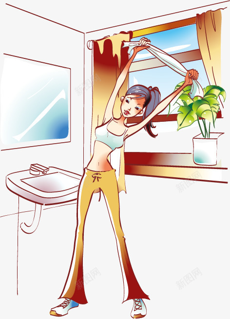 手绘晨起运动插画矢量图ai免抠素材_新图网 https://ixintu.com 女孩 手绘 插画 晨起 运动 矢量图