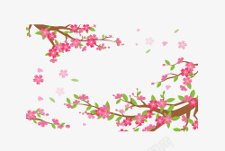 飞舞花瓣的樱花树枝矢量图素材
