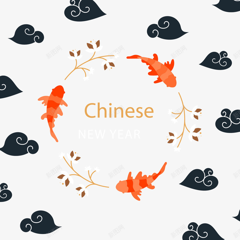 鱼和植物花环矢量图ai免抠素材_新图网 https://ixintu.com 植物 矢量花环 祥云 鱼 鲸鱼 矢量图