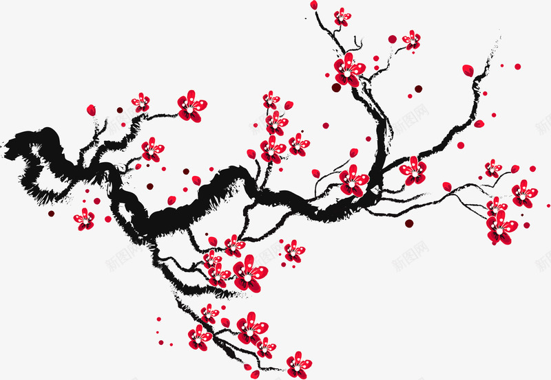 油墨樱花png免抠素材_新图网 https://ixintu.com 图案 树枝 樱花枝 装饰