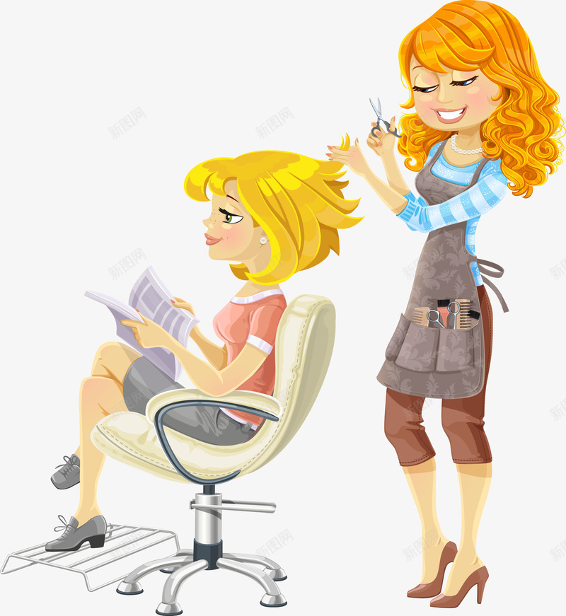 手绘理发美女png免抠素材_新图网 https://ixintu.com 卡通理发师 理发师手绘卡通人