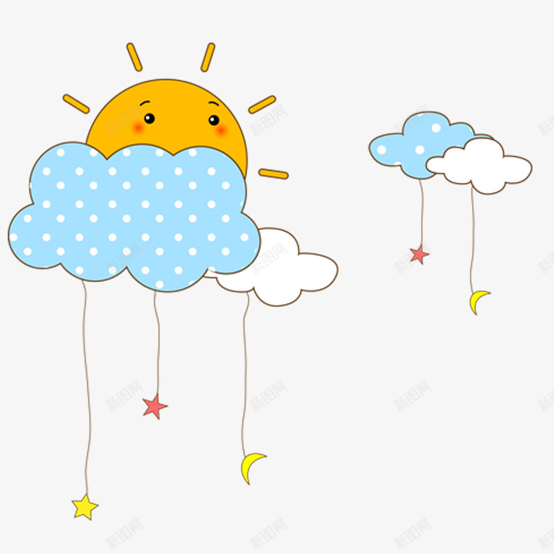 多云天气绘画psd免抠素材_新图网 https://ixintu.com 云月 云朵 多云 天气 太阳 星星 月亮 风雨气温图
