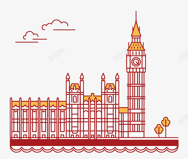 扁平化手绘线描英国城市png免抠素材_新图网 https://ixintu.com H5页面素材 创意卡通元素 卡通 扁平化 扁平素材 电商卡通 网页设计卡通