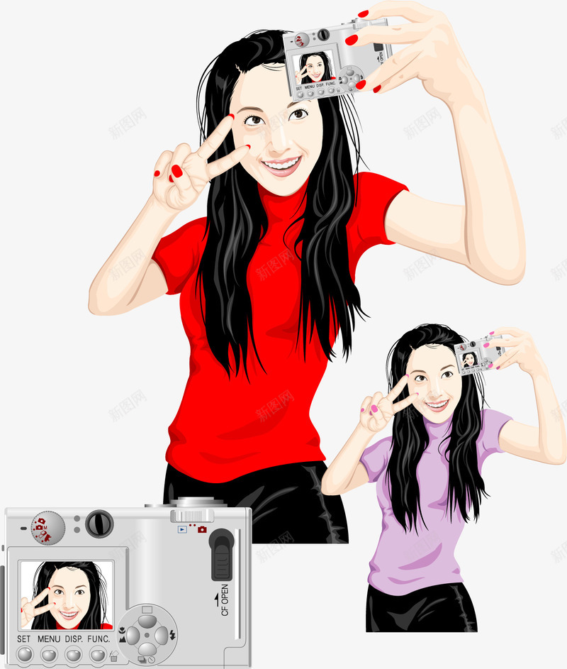 手绘png免抠素材_新图网 https://ixintu.com 手绘 相机 美女 美女自拍 自拍 自拍海报
