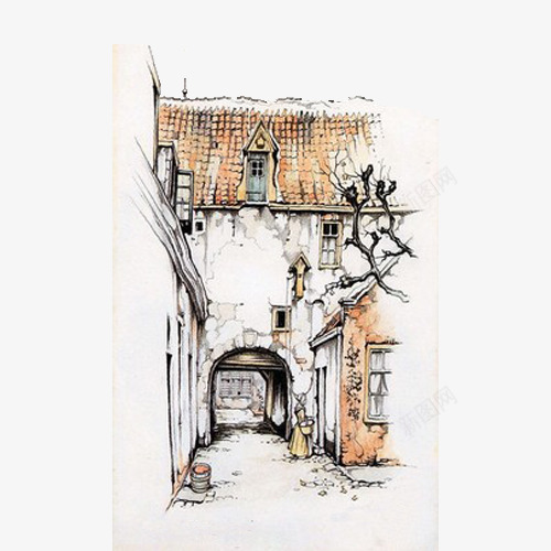手绘欧式街道插画png免抠素材_新图网 https://ixintu.com 手绘 插画 欧式 欧式街道 欧美街道 街道