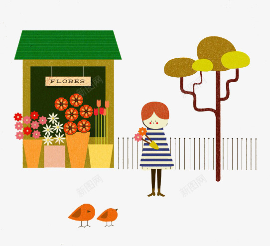 卡通花店买花png免抠素材_新图网 https://ixintu.com 买花 礼物 花卉 花店