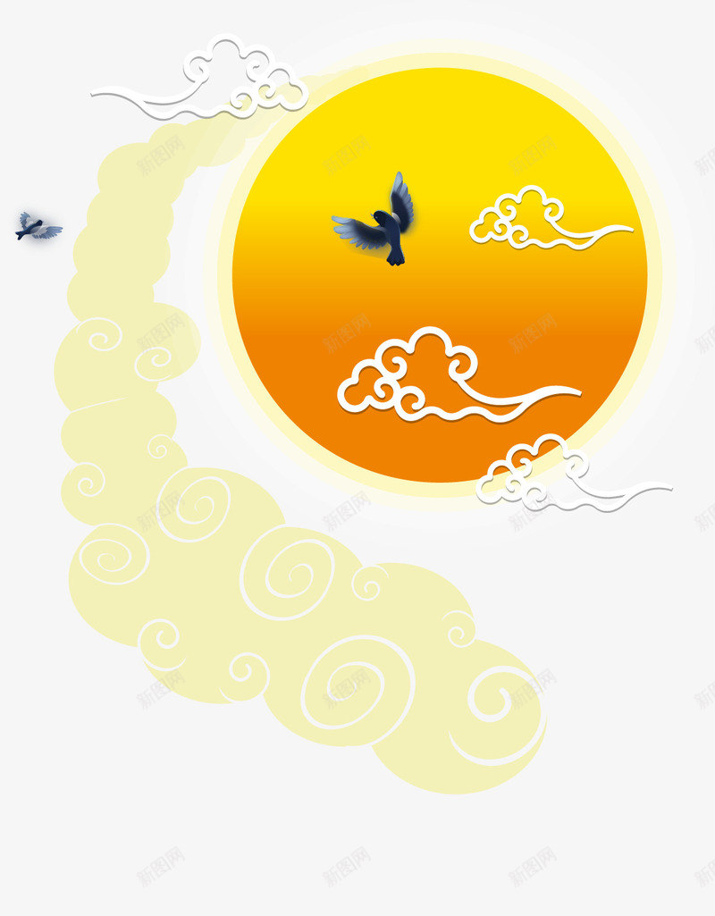 月亮云朵png免抠素材_新图网 https://ixintu.com 七夕 云朵 卡通 小鸟 手绘 月亮 月亮云朵 黄色