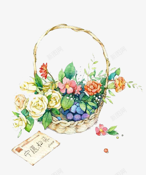 水彩鲜花png免抠素材_新图网 https://ixintu.com 卡通 手绘 水彩 篮子粉色 紫色 装饰 鲜花