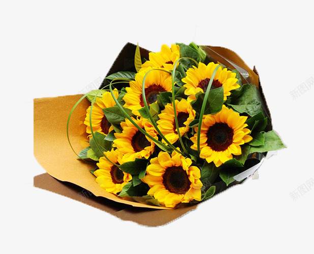 黄色花束葵花礼物png免抠素材_新图网 https://ixintu.com 礼物 葵花 黄色花束