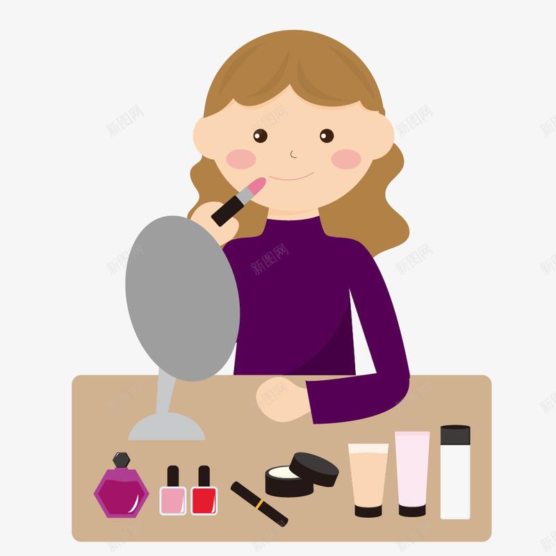 卡通手绘化妆的女人png免抠素材_新图网 https://ixintu.com 化妆品 化妆的女人 卡通手绘 口红 粉底 美丽的女人