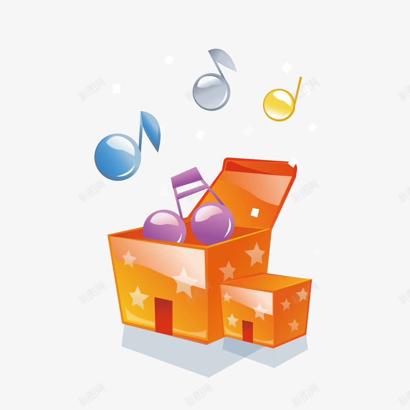 音乐盒png免抠素材_新图网 https://ixintu.com 礼品 礼物 红色 音乐盒 黄色