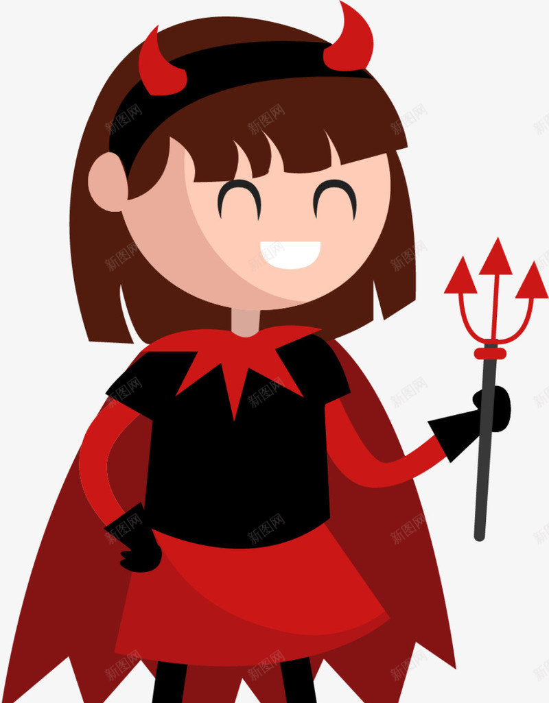 恶魔装扮的小女孩png免抠素材_新图网 https://ixintu.com 化妆舞会 小女孩 开心 恶魔装扮 恶魔角 短发女孩