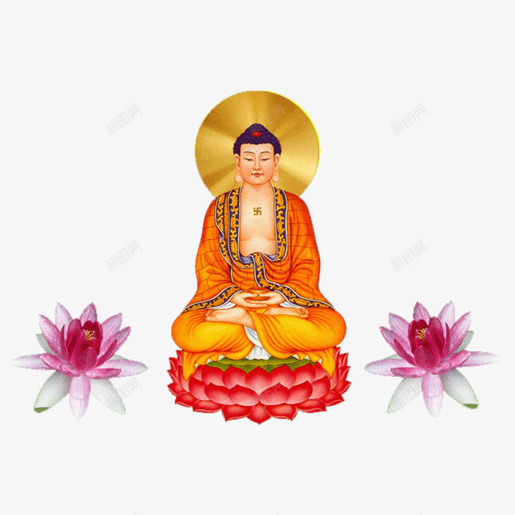 经典佛像png免抠素材_新图网 https://ixintu.com 佛像 佛画 佛祖 图 禅坐 荷花 释迦摩尼佛 金色