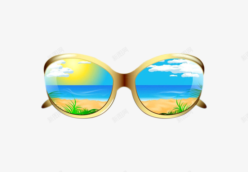太眼镜海滩png免抠素材_新图网 https://ixintu.com 云朵 卡通 大海 手绘 沙滩 白色的 简图 蓝色的