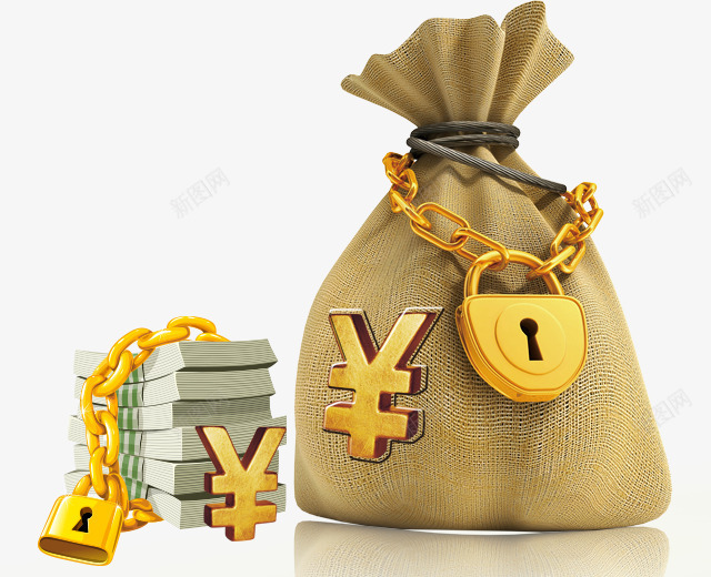 卡通麻袋png免抠素材_新图网 https://ixintu.com 金币 钱币 锁 麻袋